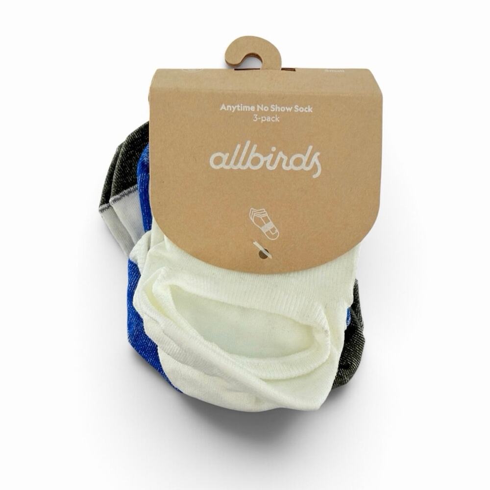Allbirds Anytime No Show Sock 3-Pack Small NWT White / Blz Blue / Blz Green